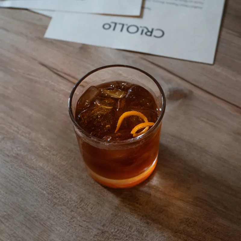 An old fashioned with an orange twist